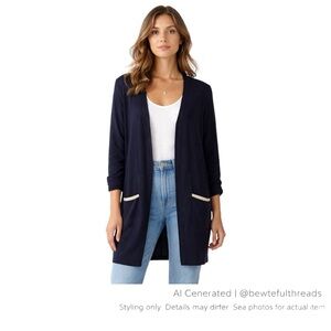 Frutti di Frutta Navy Long Cotton Cardigan Size 40 Fits M-L Minimalist Parisian